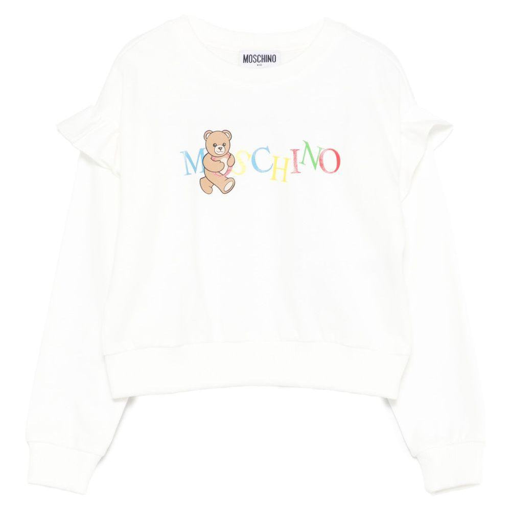 Felpa per bambina Moschino Kids bianca con ruches HDF06DLCA60 10063 MOSCHINO KIDS