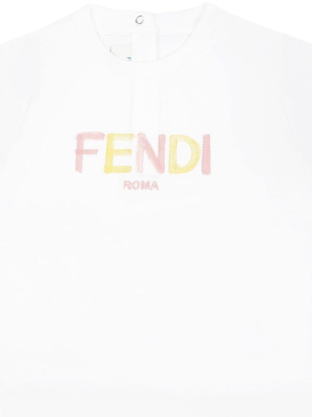 T-shirt baby in jersey con logo per neonato Fendi Kids bianco con orlo dritto BFI166 7AJ F1R0X FENDI KIDS