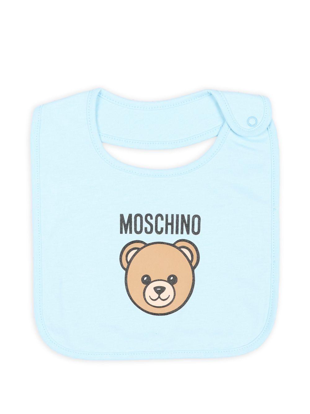 Set berretto e bavaglino per neonato Moschino Kids azzurro con motivo Teddy Bear MUY09NLCA40 40304 MOSCHINO KIDS