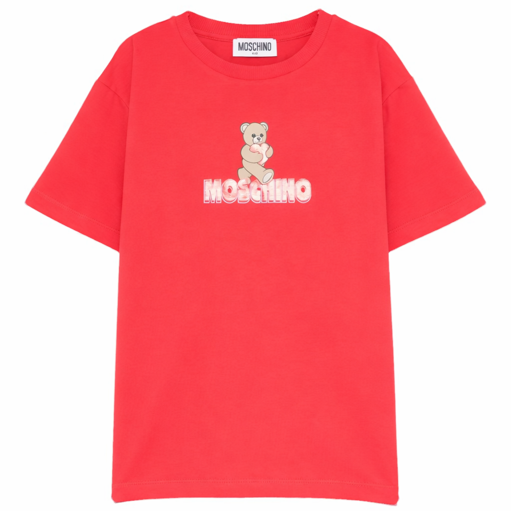 T-shirt per bambina Moschino Kids rosso con stampa Teddy Bear HDM074LBA00 50109 MOSCHINO KIDS