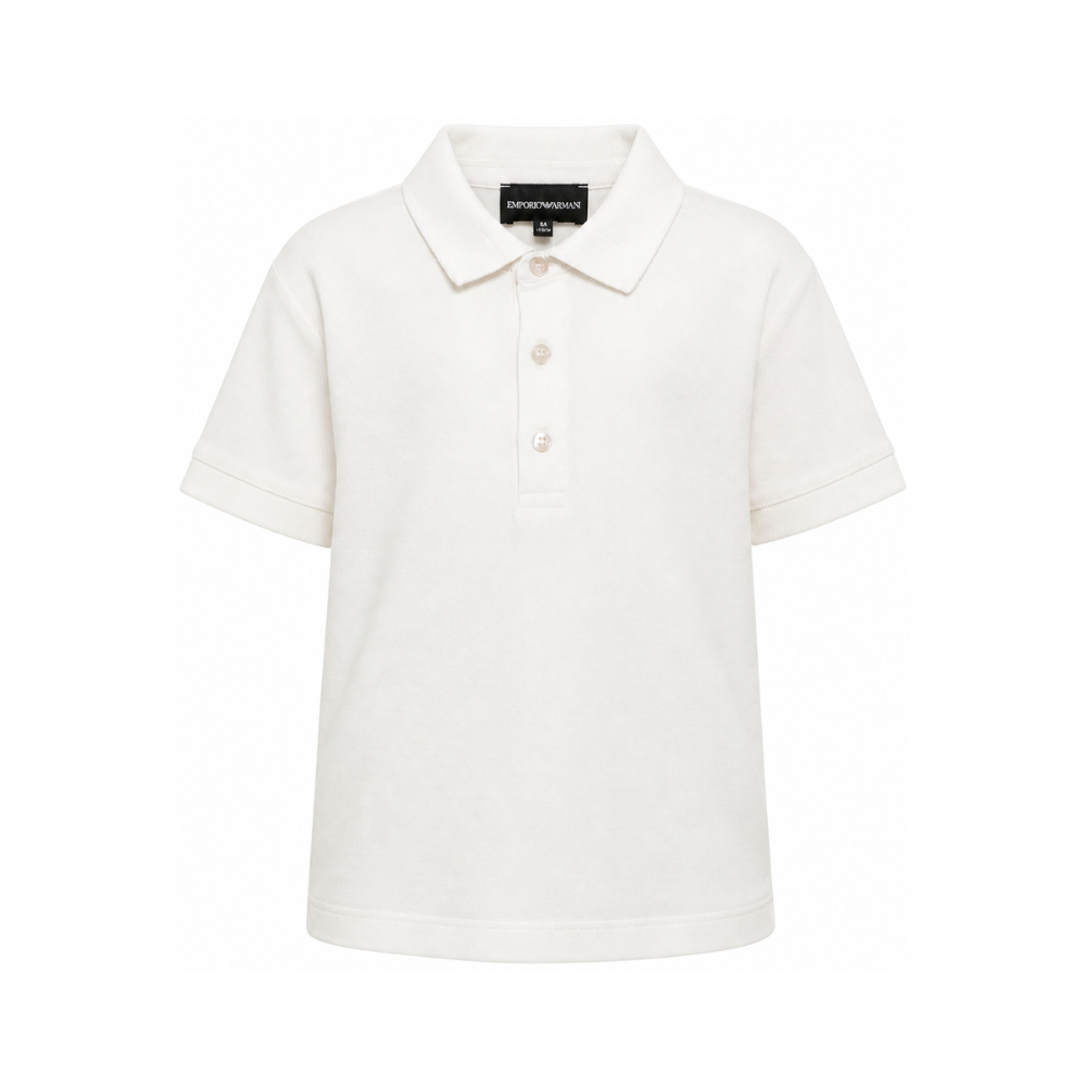 Polo per bambino Emporio Armani Kids bianca opaca con logo ricamato EB001645 AF28486 U1009 EMPORIO ARMANI KIDS