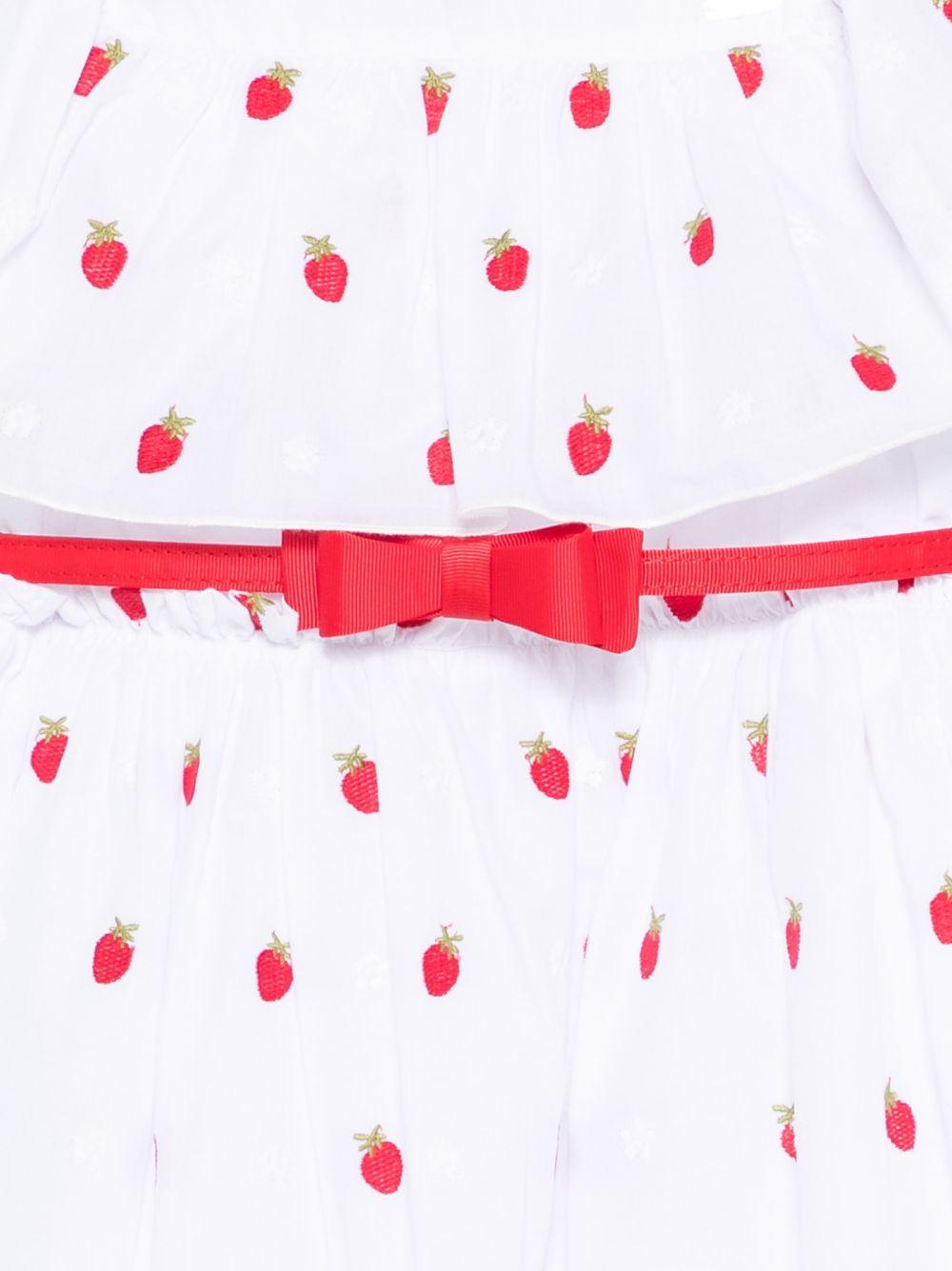 Abito per bambina Monnalisa bianco con cintura ricamo a fragole 31G914 7944 9944 MONNALISA KIDS