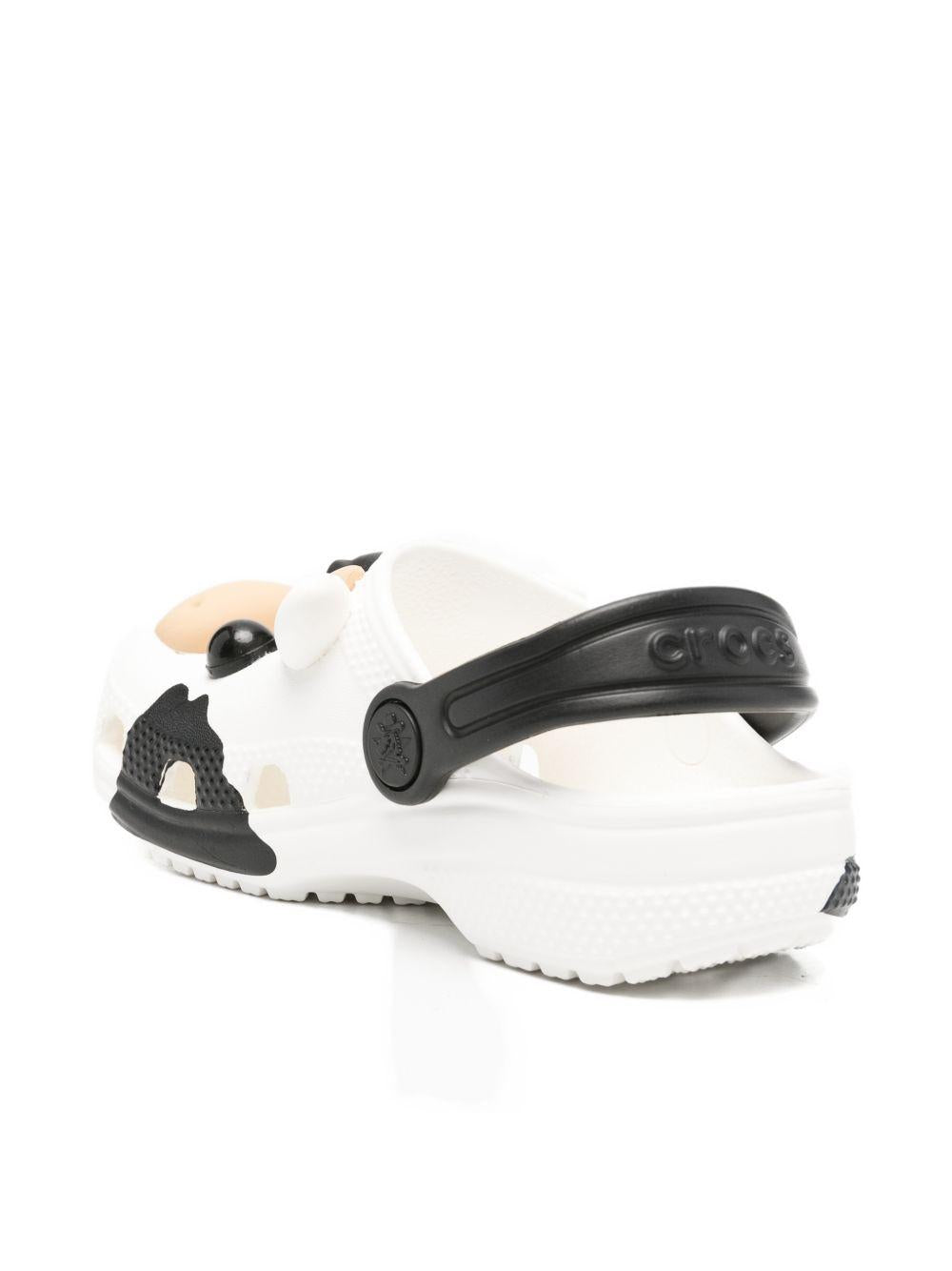 Ciabatte per bambina Crocs Kids bianco e nere con design mucca 212902 WHI CROCS KIDS