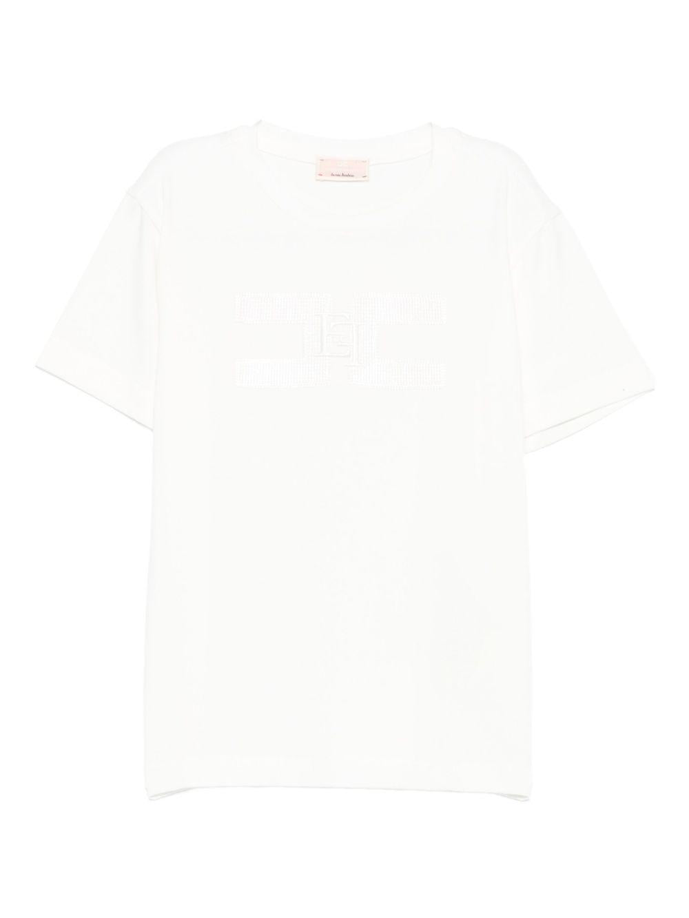 T-shirt per bambina Elisabetta Franchi La Mia Bambina bianco in cotone con logo EFTS2420JE006 0000 ElISABETTA FRANCHI