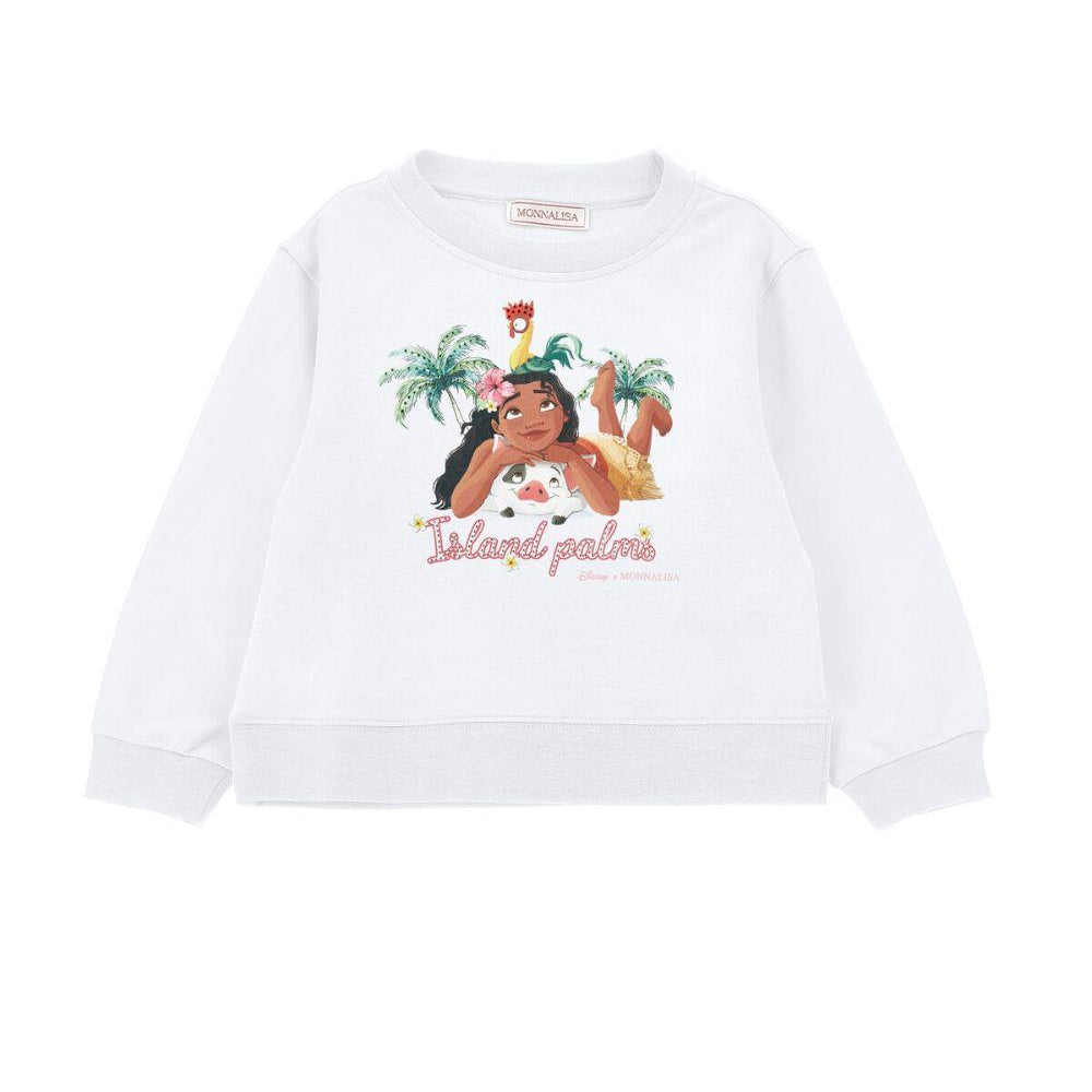Felpa per bambina Monnalisa Kids x Disney Kids bianca con stampa grafica Oceania 19H629 8006 0099 MONNALISA KIDS