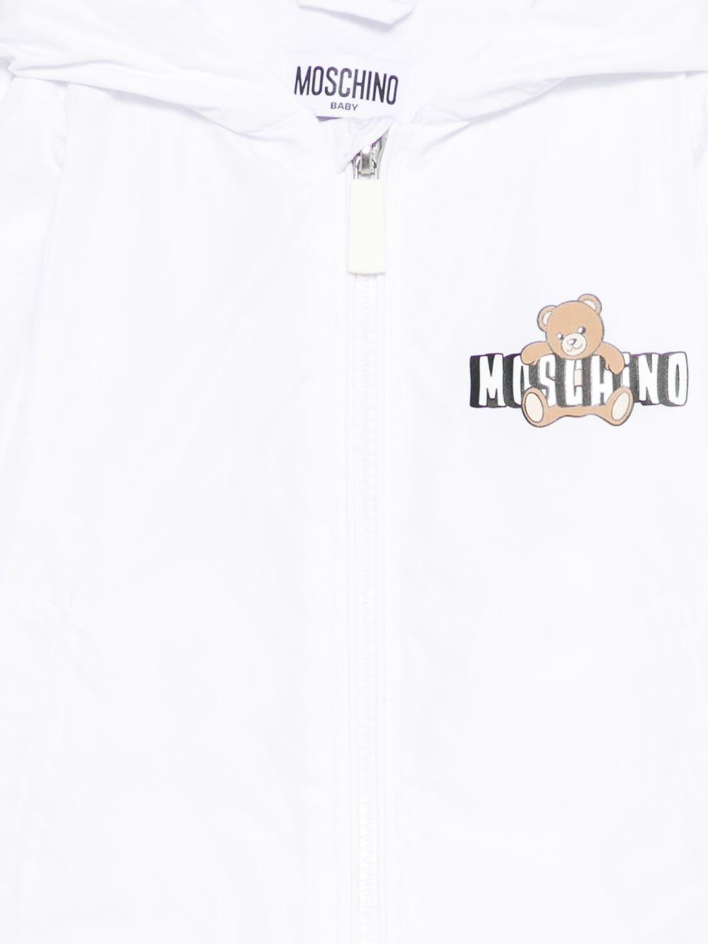 Giacca antipioggia per neonati Moschino Kids bianca con stampa Teddy Bear MUS033L3A39 10101 MOSCHINO KIDS