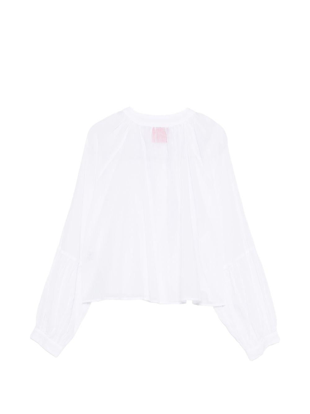 Camicia arricciata Merci bianca con scollo rotondo CAM033 WHITE MERCI