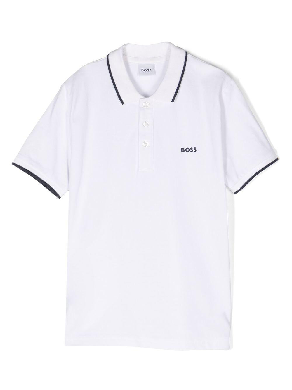 Polo per bambino Boss Kids bianca con stampa logo sul petto J25P26 10P BOSS KIDS