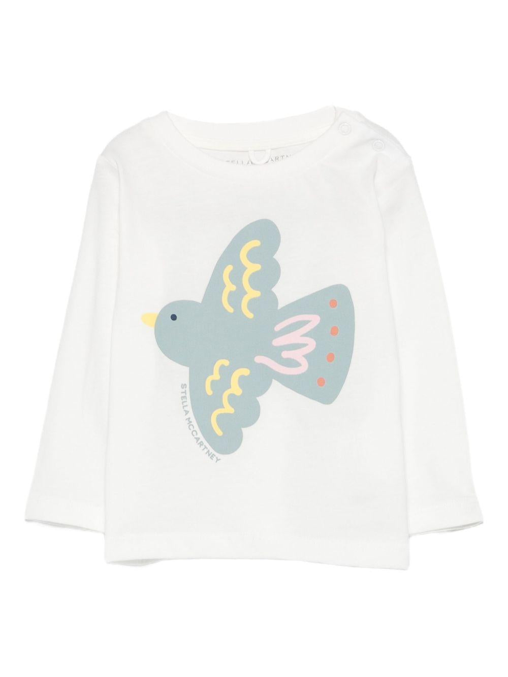 T-shirt per neonata Stella McCartney Kids bianco con stampa uccello TX8080 Z0434 101 STELLA McCARTNEY KIDS