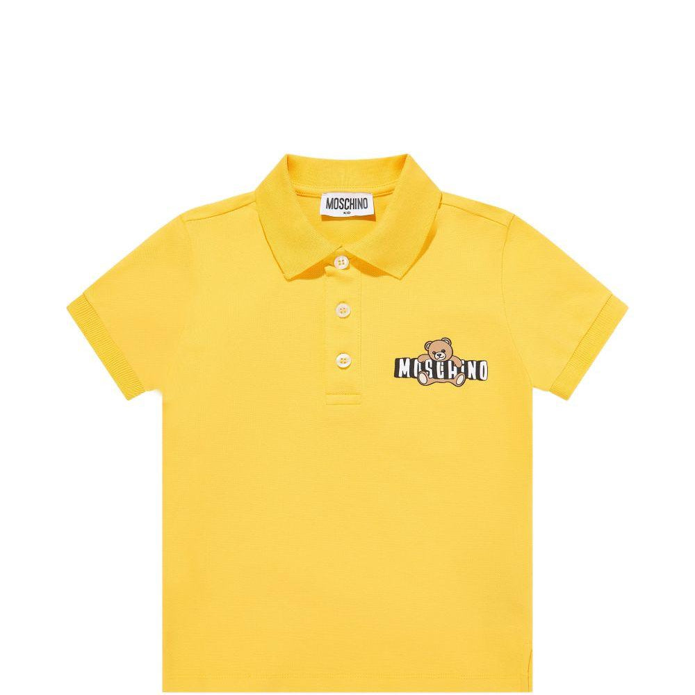 Polo da bambino Moschino kids giallo con stampa orsetto HSM03YLFA09 50577 MOSCHINO KIDS