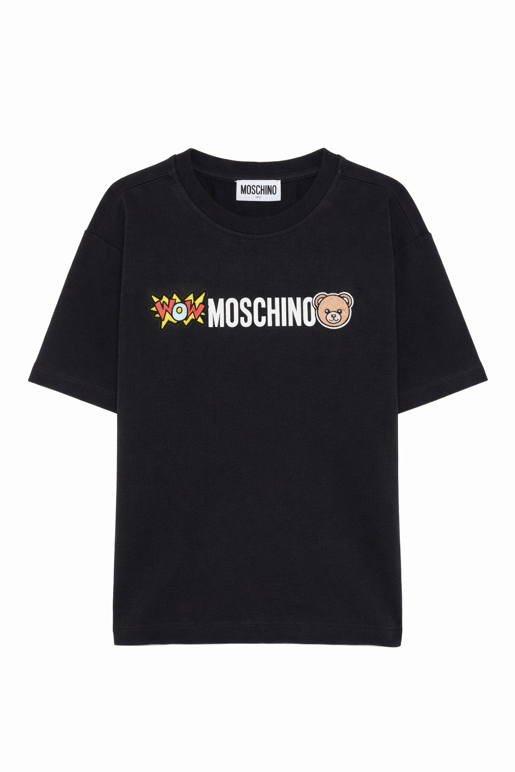 T-shirt per bambini Moschino Kids nera con logo sul davanti HUM05QLAA24 60100 MOSCHINO KIDS