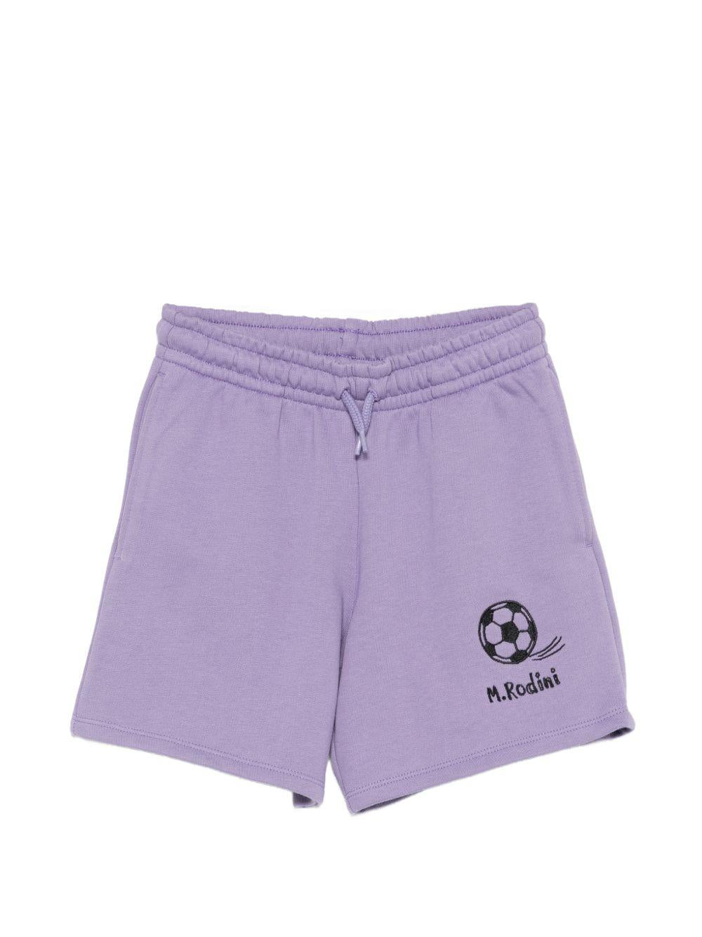 Shorts per bambino Mini Rodini viola con ricamo pallone da calcio 26230130 PURPLE MINI RODINI KIDS