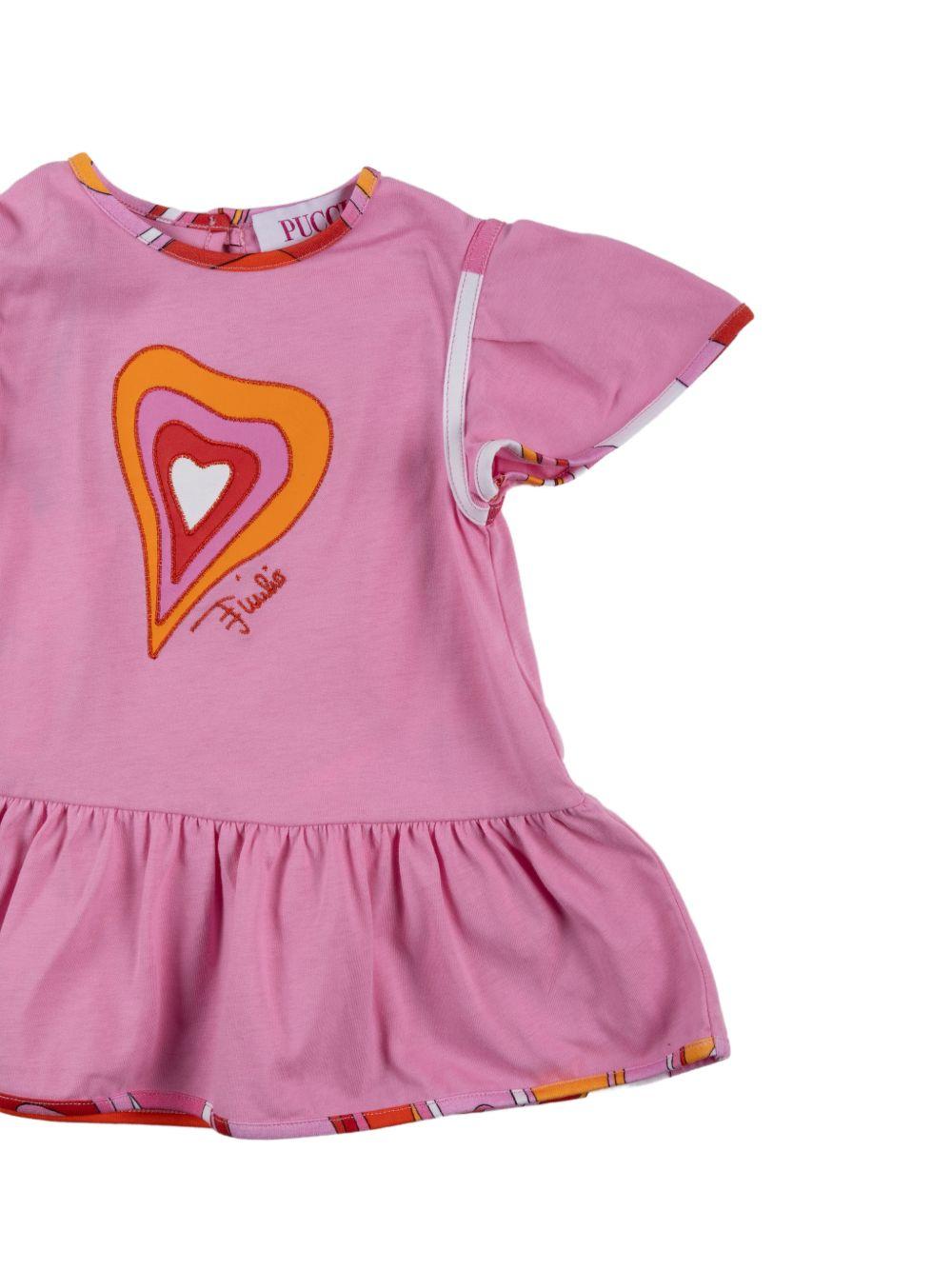 Abito per neonata Emilio Pucci Junior rosa con stampa grafica e ruches PY1041 Z3672 552AR EMILIO PUCCI KIDS