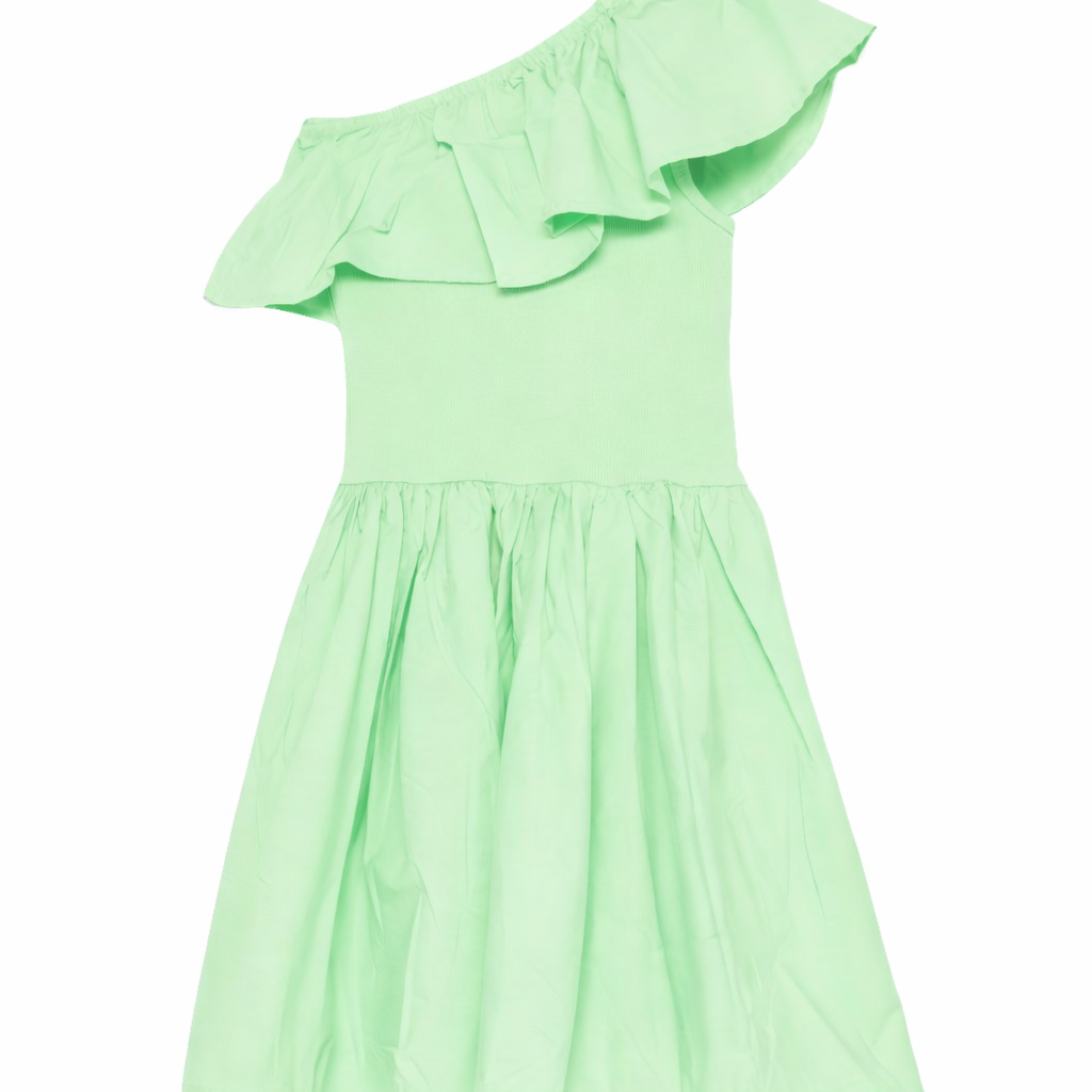 Abito monospalla per bambina Molo verde con dettagli a volant 2S26E104 5639 MOLO