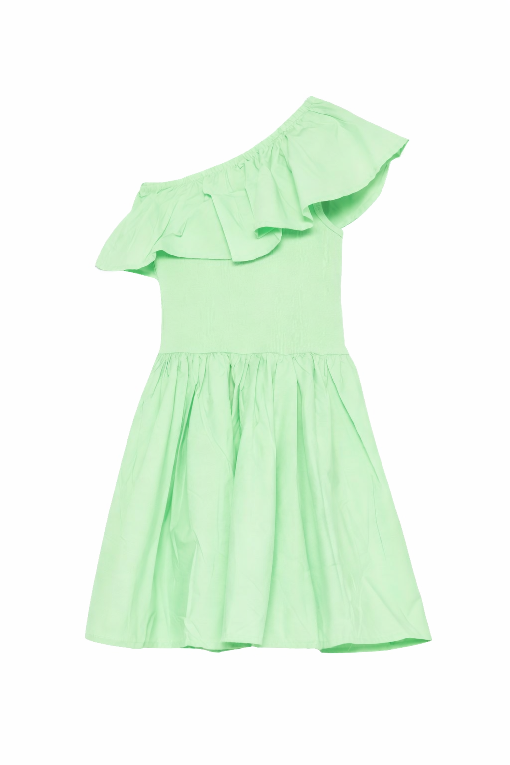 Abito monospalla per bambina Molo verde con dettagli a volant 2S26E104 5639 MOLO