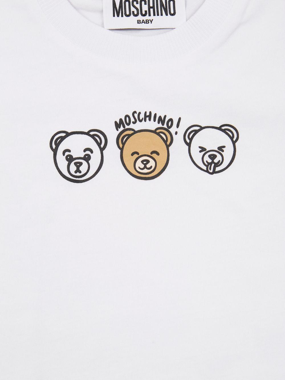 T-shirt per neonati Moschino Kids bianca con stampa orsetti sorridenti MUM04OLAA24 10101 MOSCHINO KIDS
