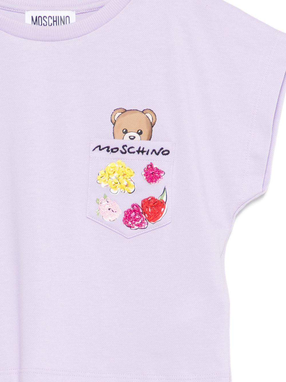T-shirt per bambina Moschino Kids lilla con stampa grafica HDM06XLFA06 51683 MOSCHINO KIDS