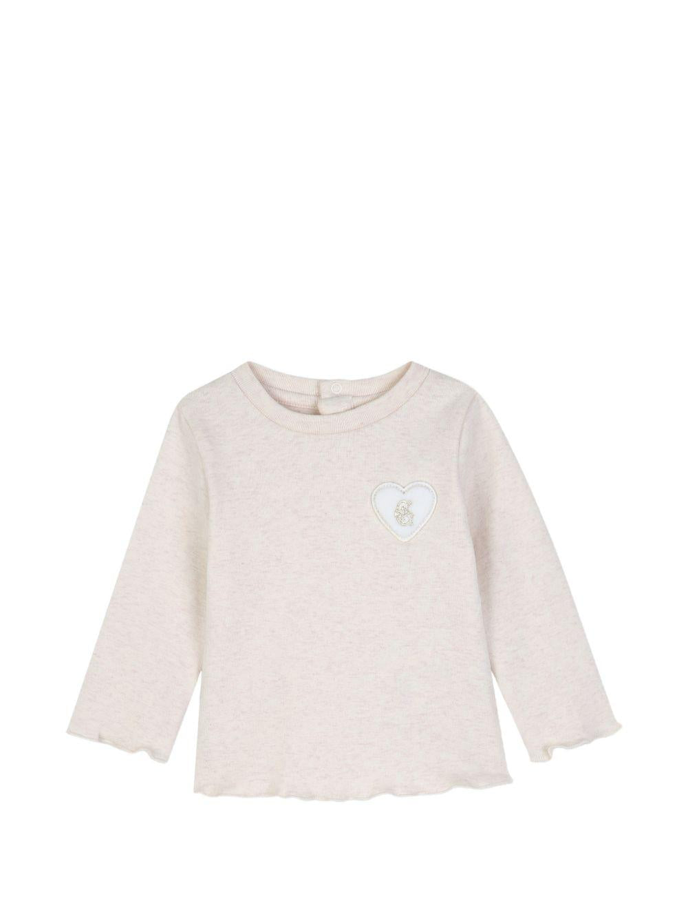 T-shirt per neonata Chloé Kids beige con applicazione a cuore sul petto C21363 B39 CHLOE' KIDS