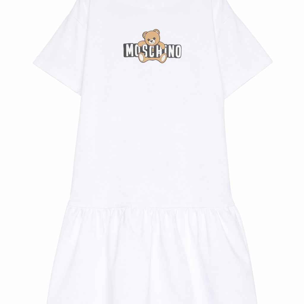 Abito per bambina Moschino Kids bianco con stampa Teddy HDV0HLLCA19 10101 MOSCHINO KIDS