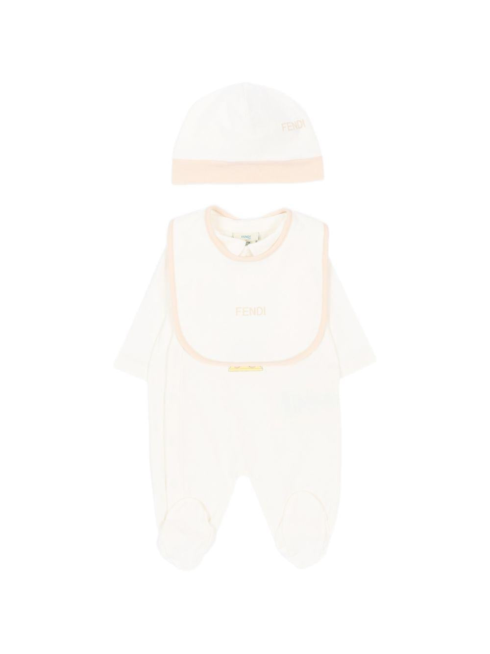 Set tutina, berretto e bavaglino per neonati Fendi Kids bianco con stampa orsetto BUK167 ST8 F0TU9 FENDI KIDS