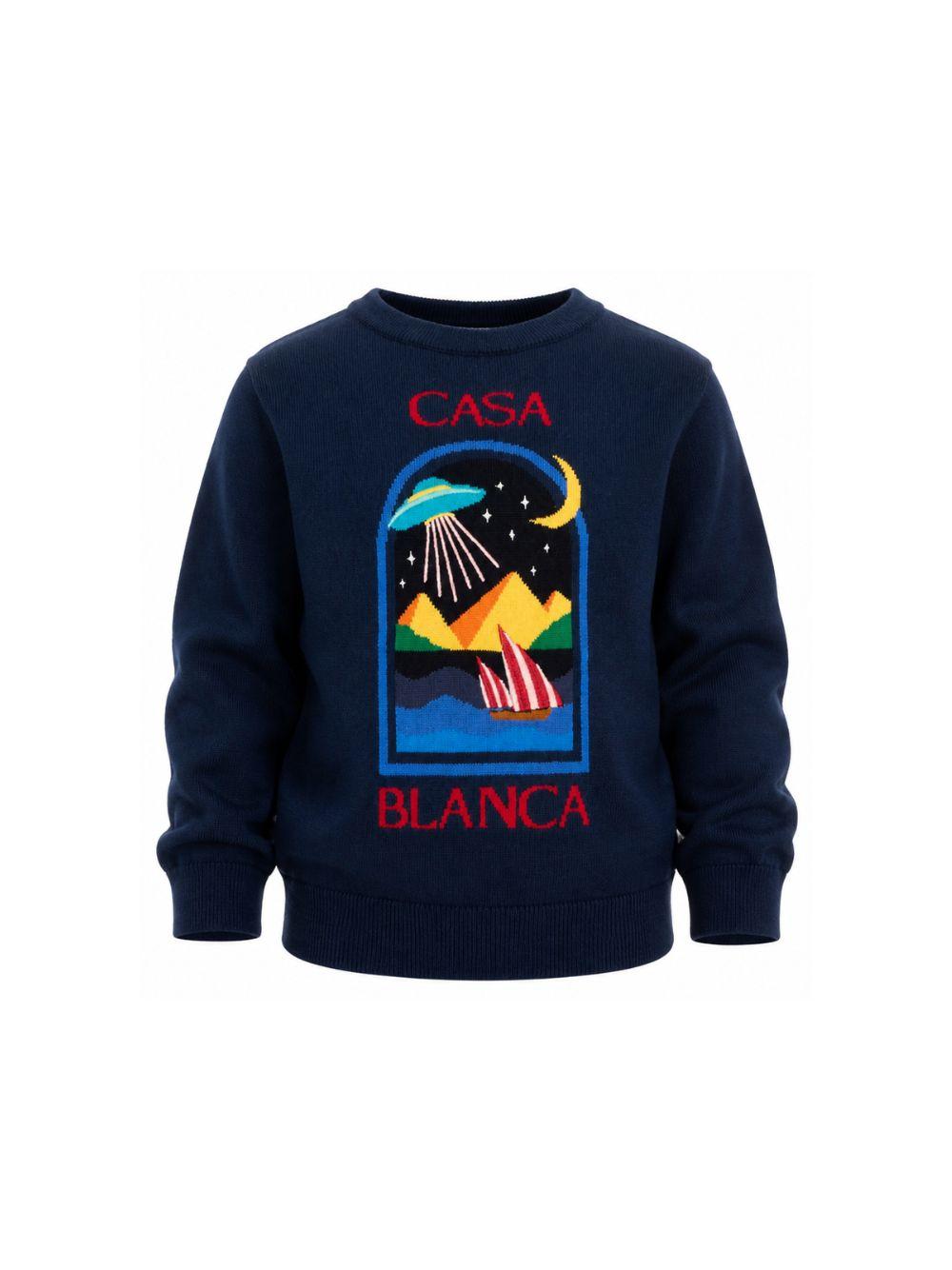 Maglione per bambino Casablanca Kids blu con ricamo grafico KPF26KW151701 PYRAMID CASABLANCA KIDS