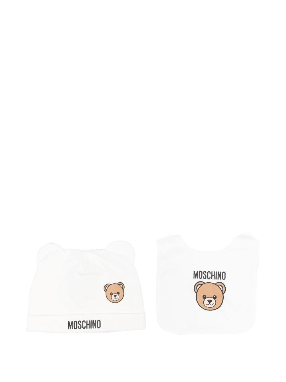 Set berretto e bavaglino per neonati Moschino Kids bianco con stampa orsetto MUY08KLCA40 10063 MOSCHINO KIDS