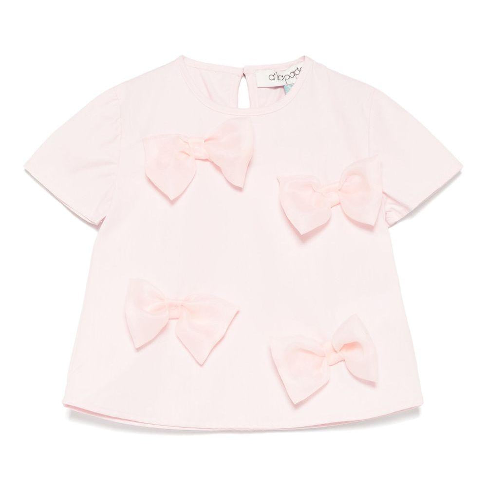 T-shirt per neonata A'lapage rosa in cotone con dettaglio fiocchi AL09 ROSA A'LAPAGE