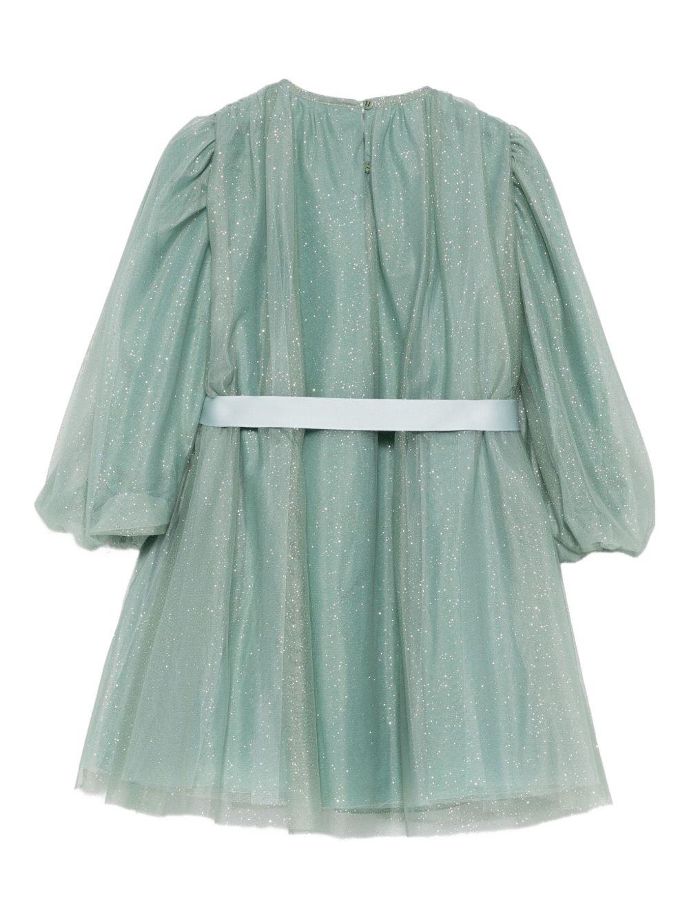 Abito per bambina Il Gufo verde con decorazioni glitter A25GVL0022H4003 511 IL GUFO