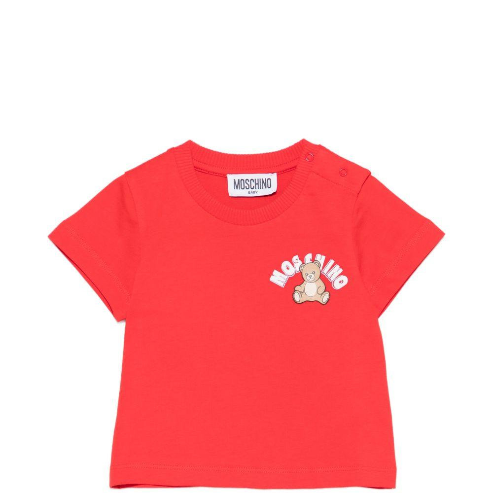 T-shirt per neonati Moschino Kids rossa con stampa Teddy Bear sul davanti MZM047LAA01 50109 MOSCHINO KIDS