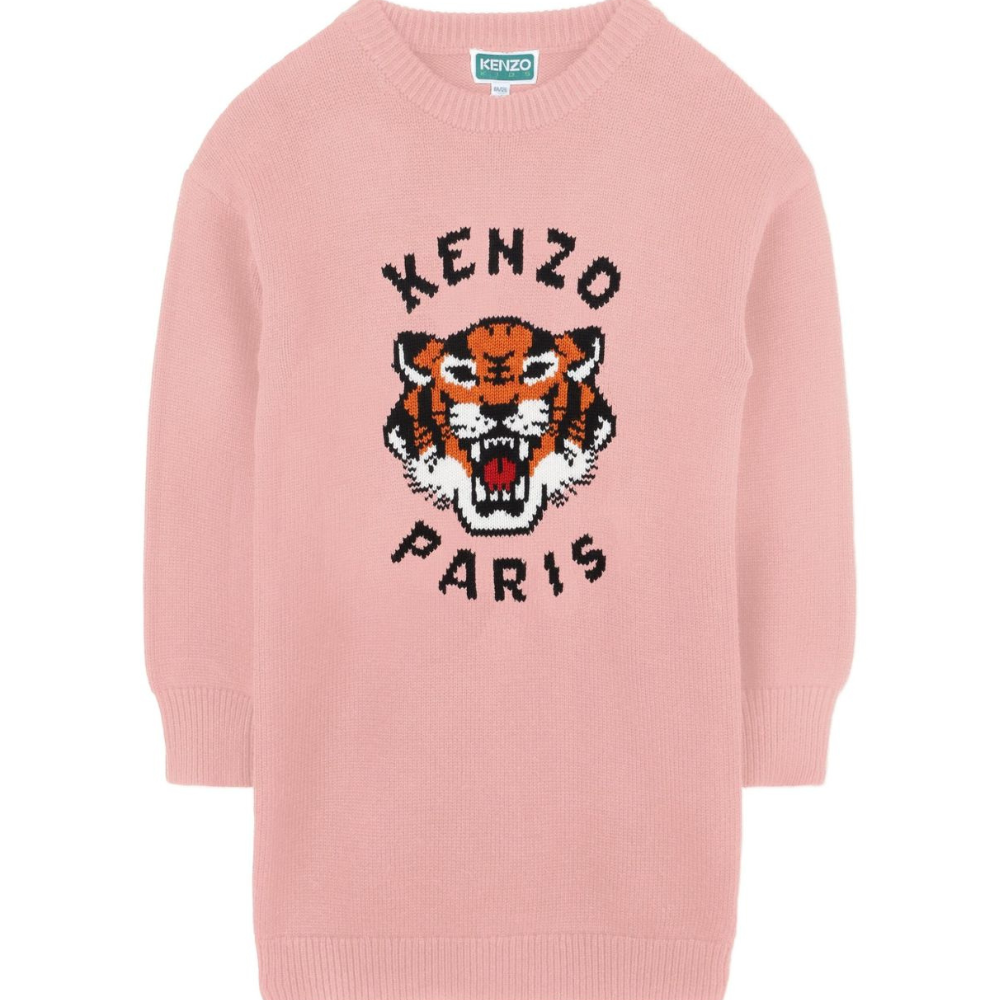 Abito per bambina Kenzo Kids rosa con tigre jacquard K61356 47H KENZO KIDS