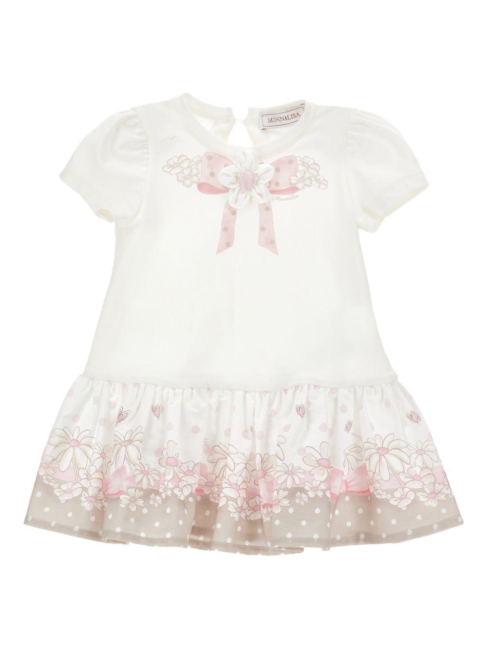Abito per neonata Monnalisa bianco con stampa grafica floreale 31G911 7201 0190 MONNALISA