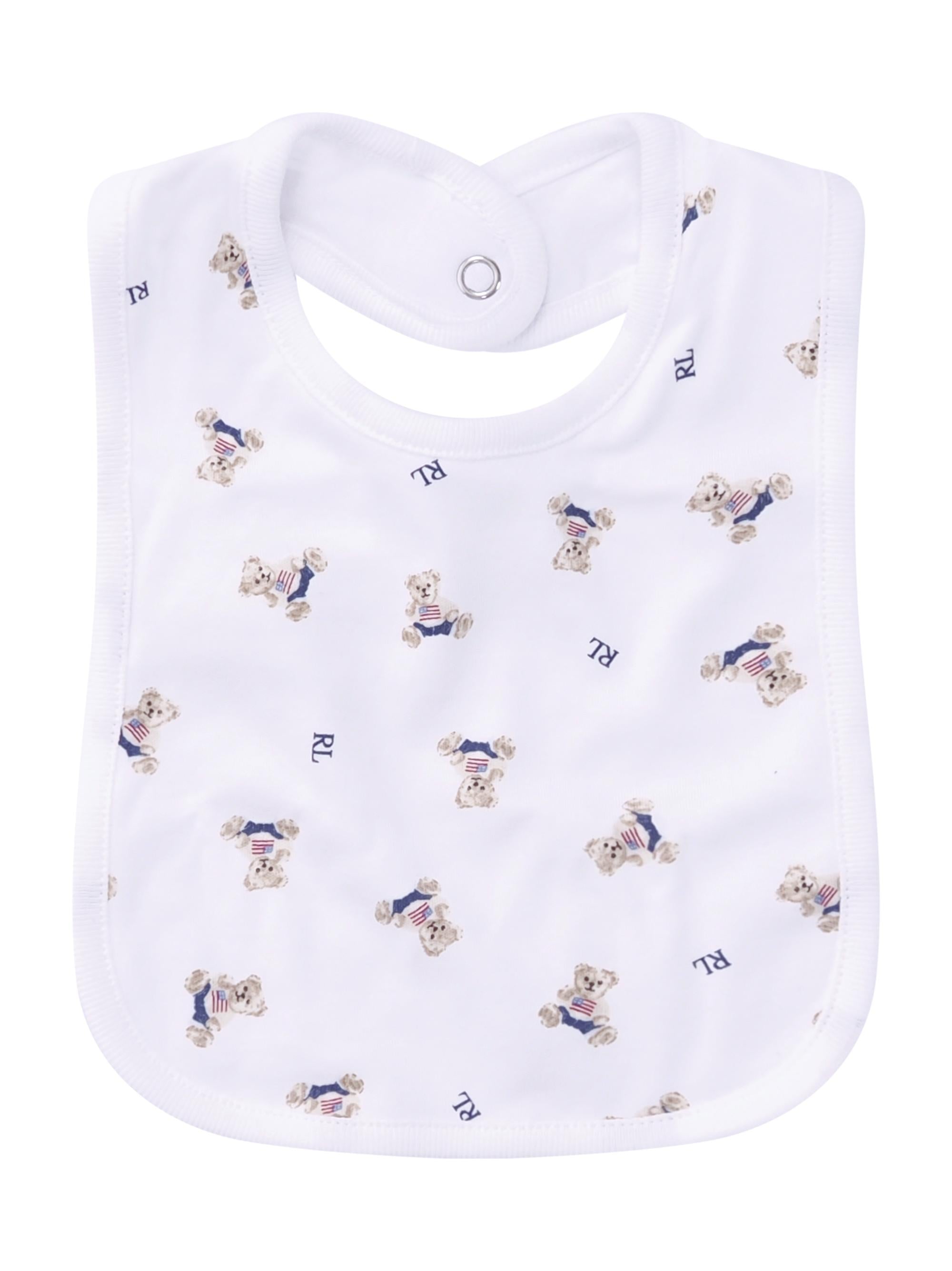 Set tutina bavaglino e cappellino per neonato Polo Ralph Lauren Kids bianco con stampa Teddy Bear 320P00760 001 Ralph Lauren kids