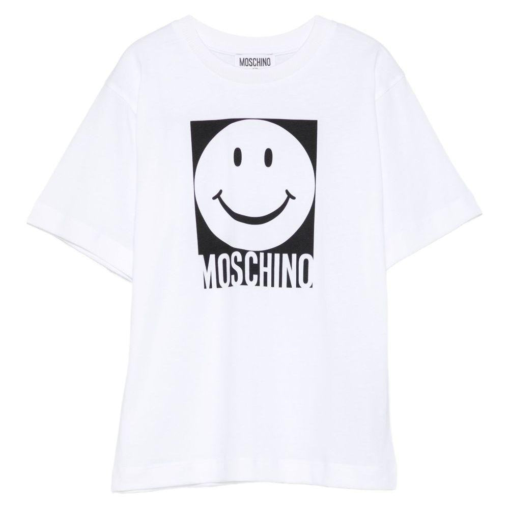 T-shirt per bambino Moschino Kids bianco con motivo smiley HSM05GLAA01 10101 MOSCHINO KIDS