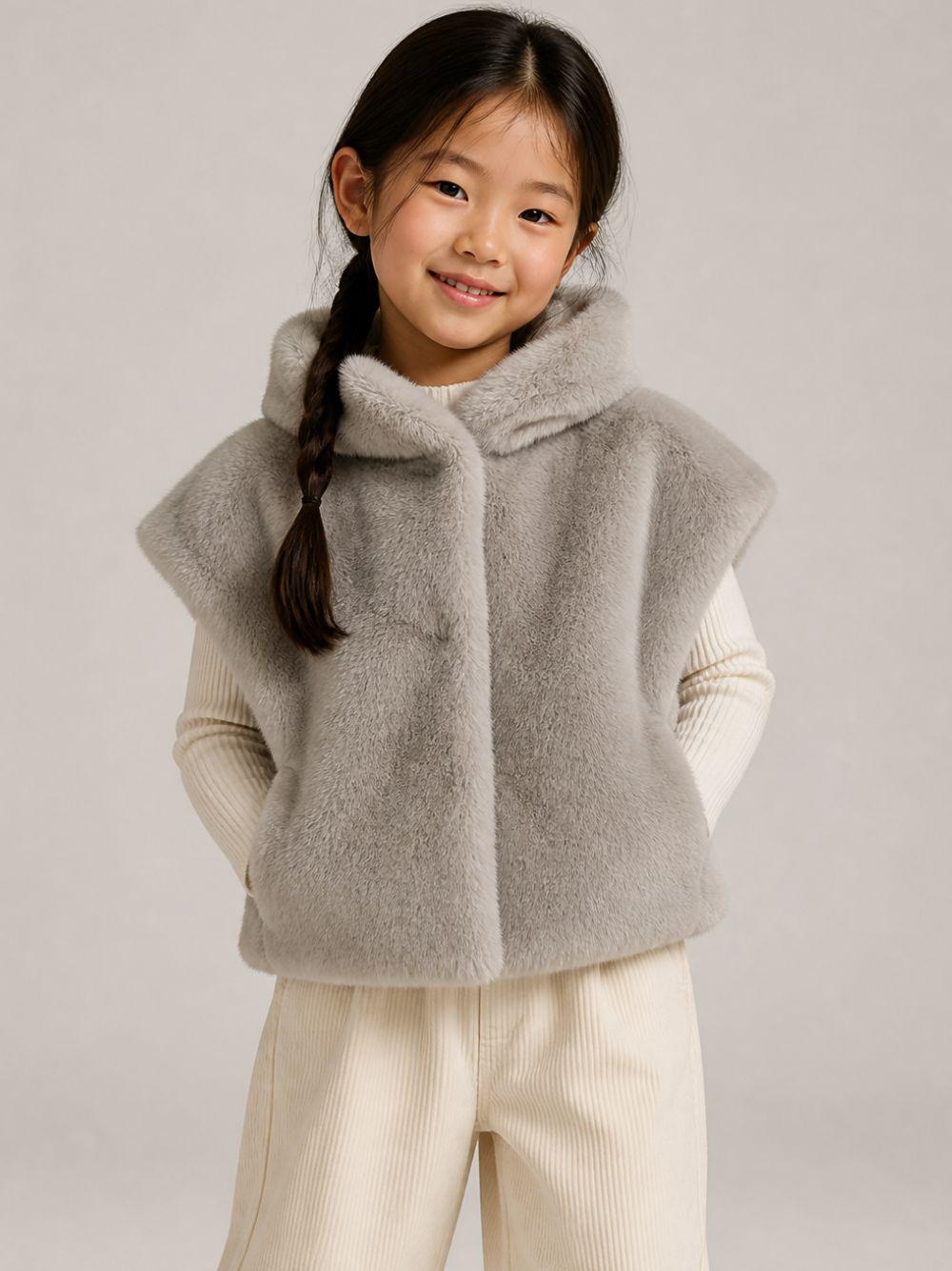Gilet per bambina Monnalisa Kids grigio con design in pelliccia sintetica 17H105 8034 0032 MONNALISA KIDS