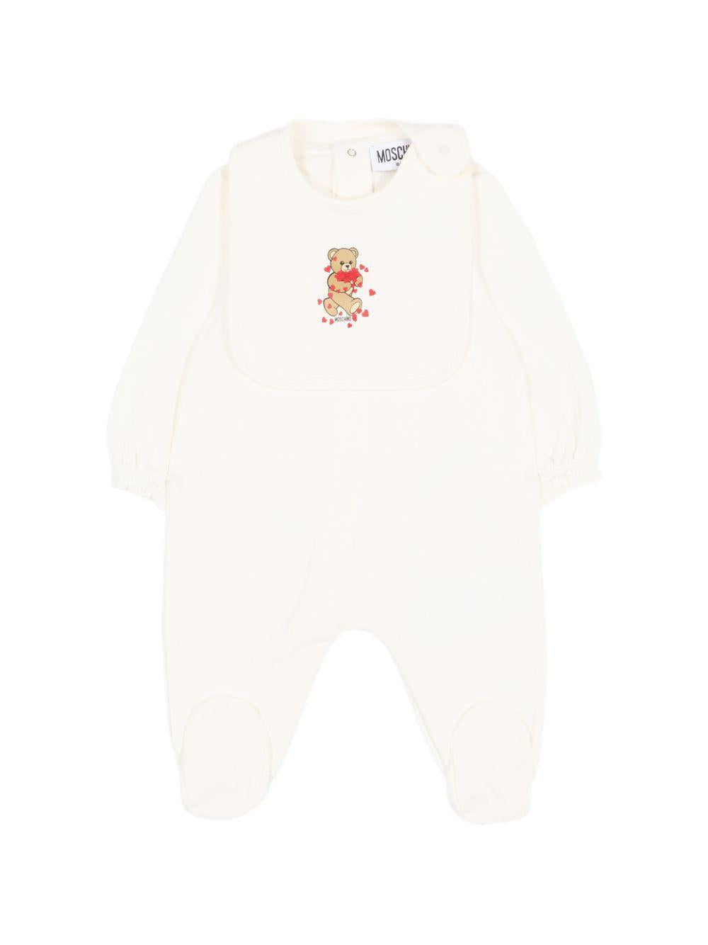 Tutina e bavaglino per neonati Moschino Kids bianchi con motivo Teddy Bear MDY01CLDA63 10063 MOSCHINO KIDS