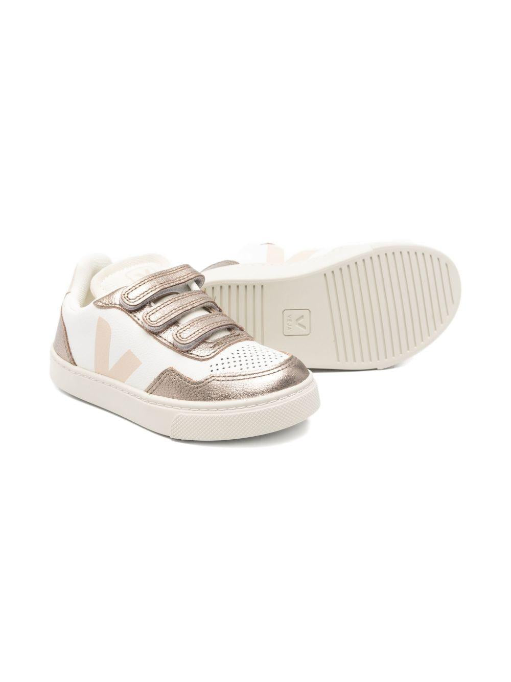 Sneakers per bambini Veja Kids bianche con dettagli pelle effetto metallizzato SX2021008 V-90 WHITE SABLE BRONZE VEJA KIDS