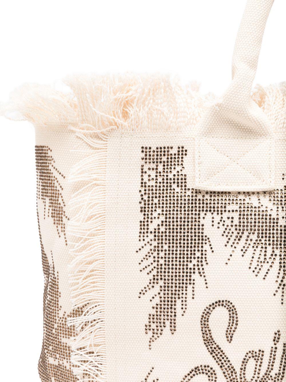 Borsa tote MC2 Saint Barth bianca con finiture con frange VANI001 08748L MC2 ST. BARTH KIDS