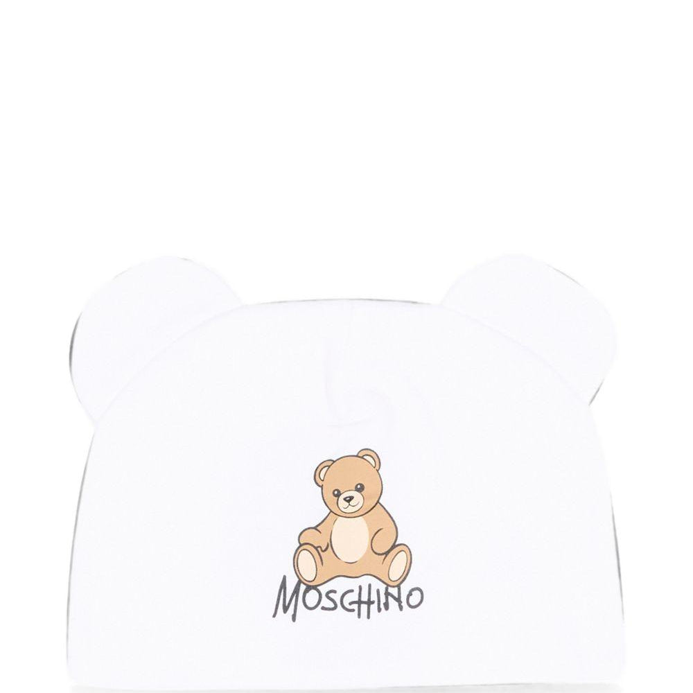 Berretto per neonati Moschino Kids bianco con motivo Teddy bear MMX05HLCA40 10101 MOSCHINO KIDS