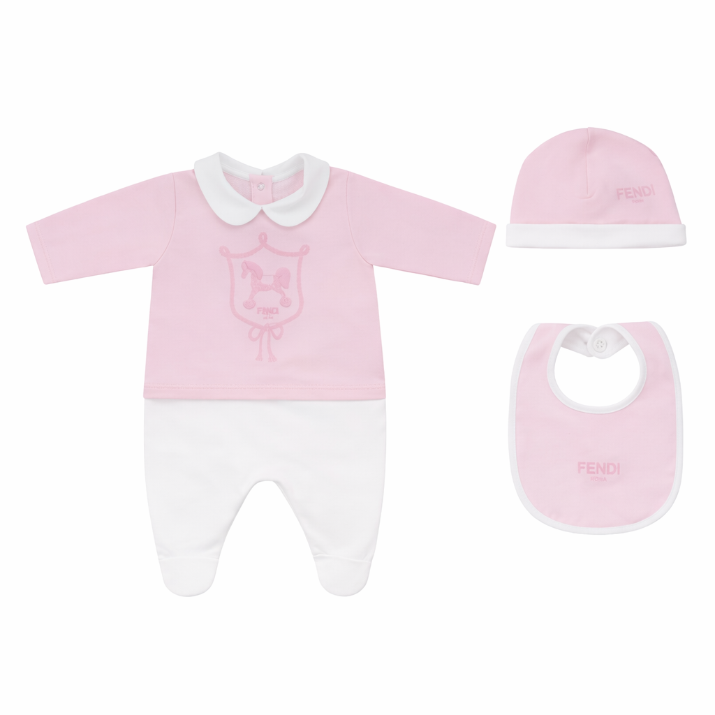 Set tre pezzi per neonata Fendi Kids rosa con stampa Cavallino Fendi BUK160 8RA F0C11 FENDI KIDS