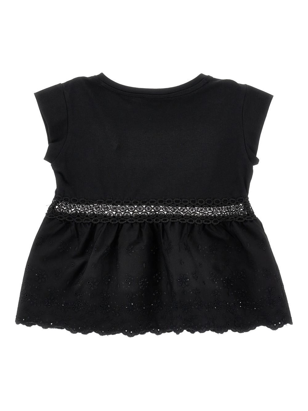 Blusa per bambina Monnalisa nera con finitura in pizzo 17G604 7005 0050 MONNALISA KIDS