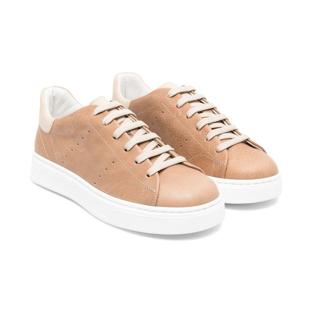 Sneakers per bambino Colorichiari beige scuro in pelle con rinforzo sul tallone a contrasto con logo MJ958165 4869 2422 COLORICHIARI