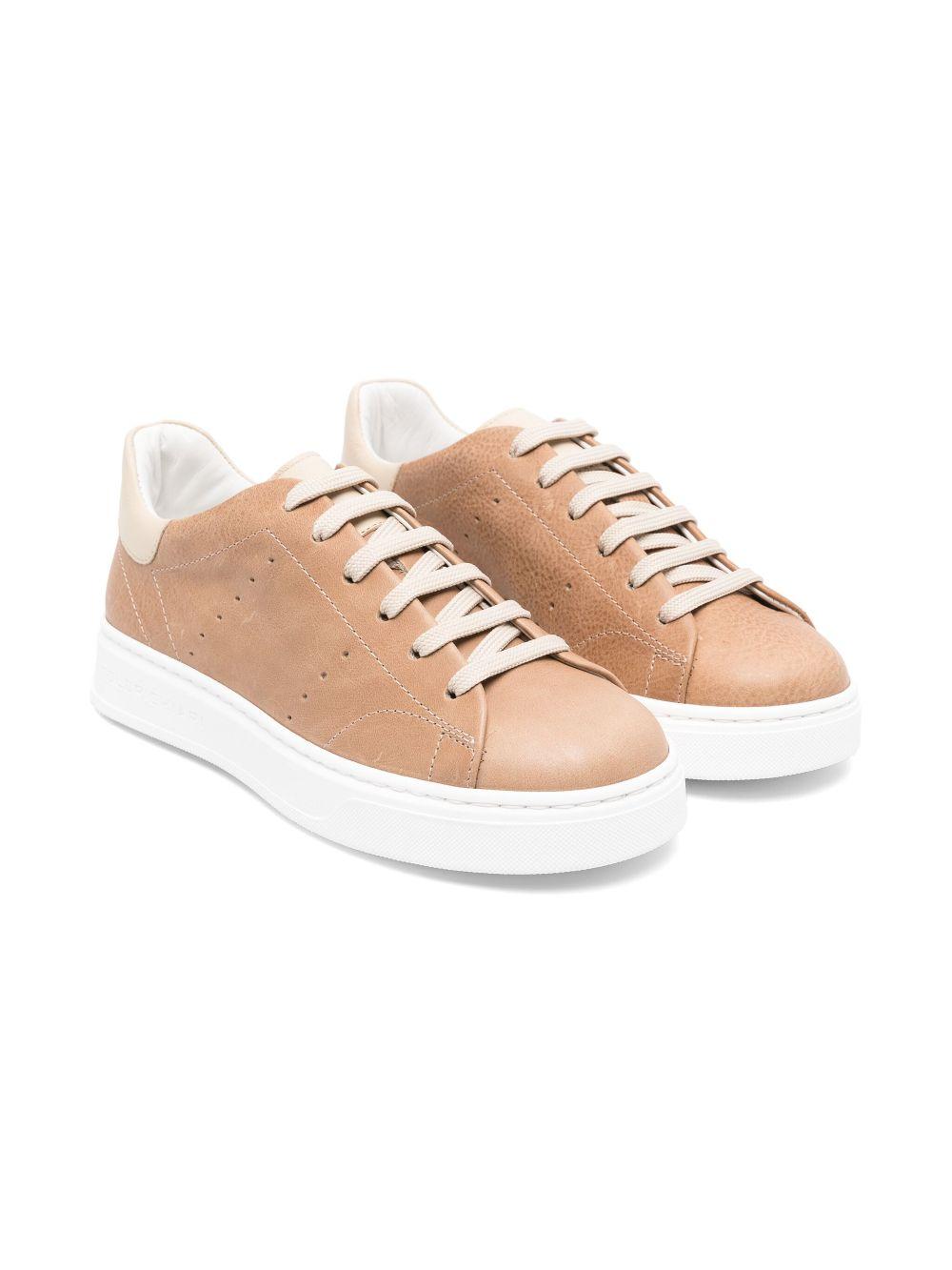 Sneakers per bambino Colorichiari beige scuro in pelle con rinforzo sul tallone a contrasto con logo MJ958165 4869 2422 COLORICHIARI