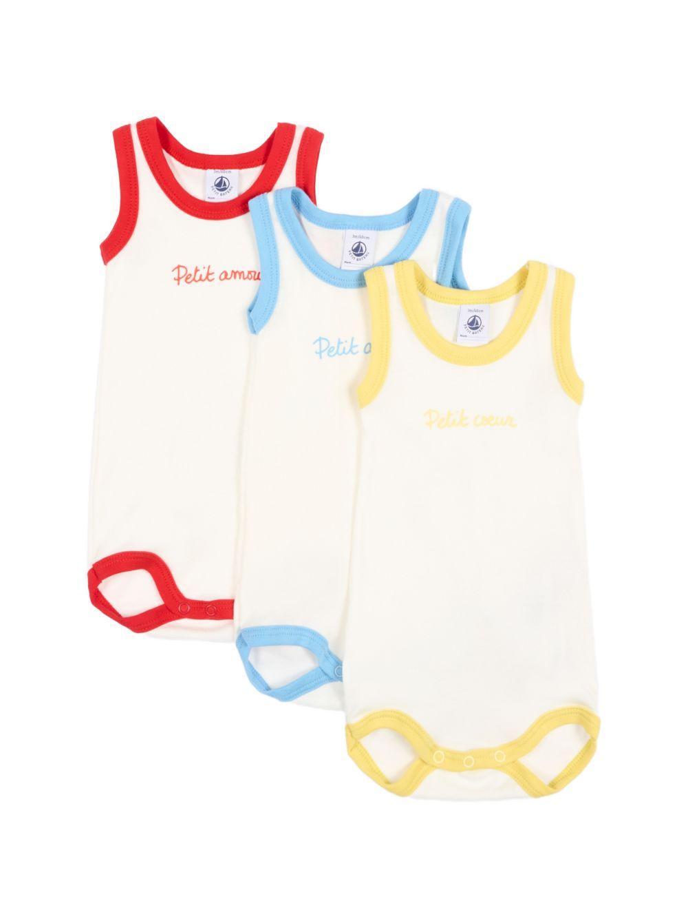 Set di tre body per neonati Petit Bateau bianco con bordi a contrasto A0FSL 00 PETIT BATEAU