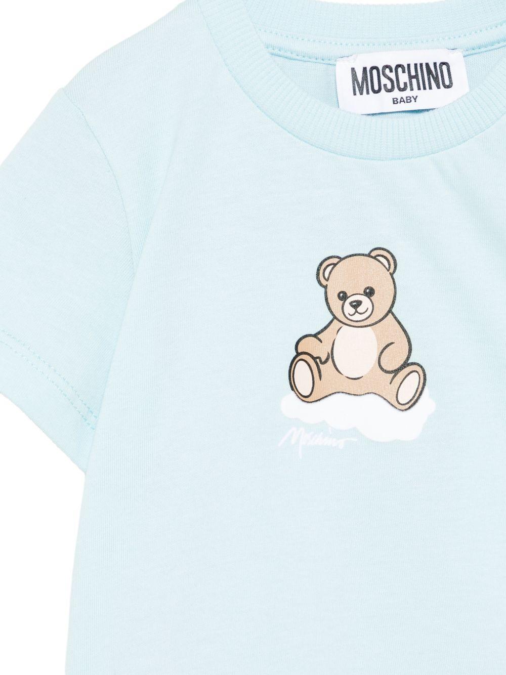 T-shirt per neonato Moschino Kids azzurra con stampa Teddy sul davanti MUM04QLAA24 40304 MOSCHINO KIDS