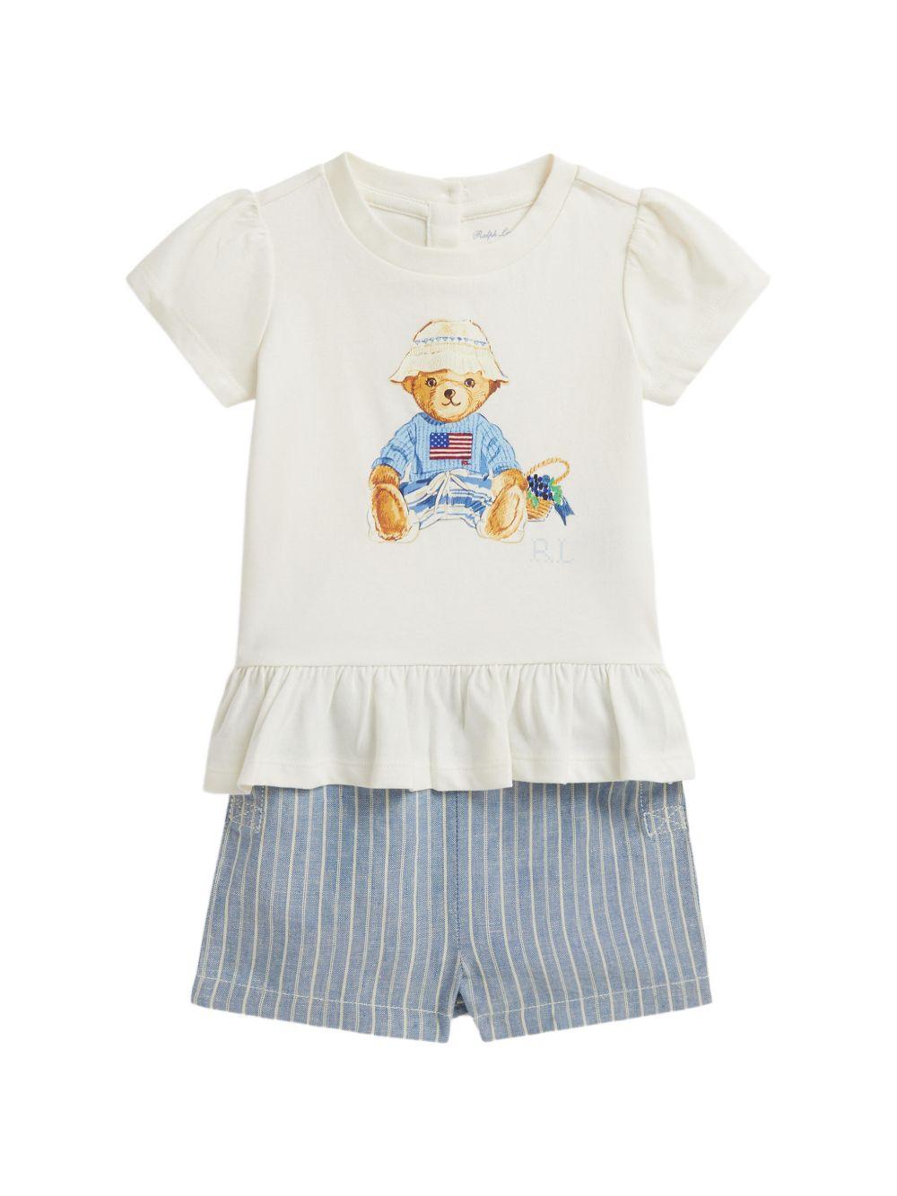 Set t-shirt con shorts per neonata Polo Ralph Lauren Kids bianco Polo Bear a righe 310A12857 001 Ralph Lauren kids