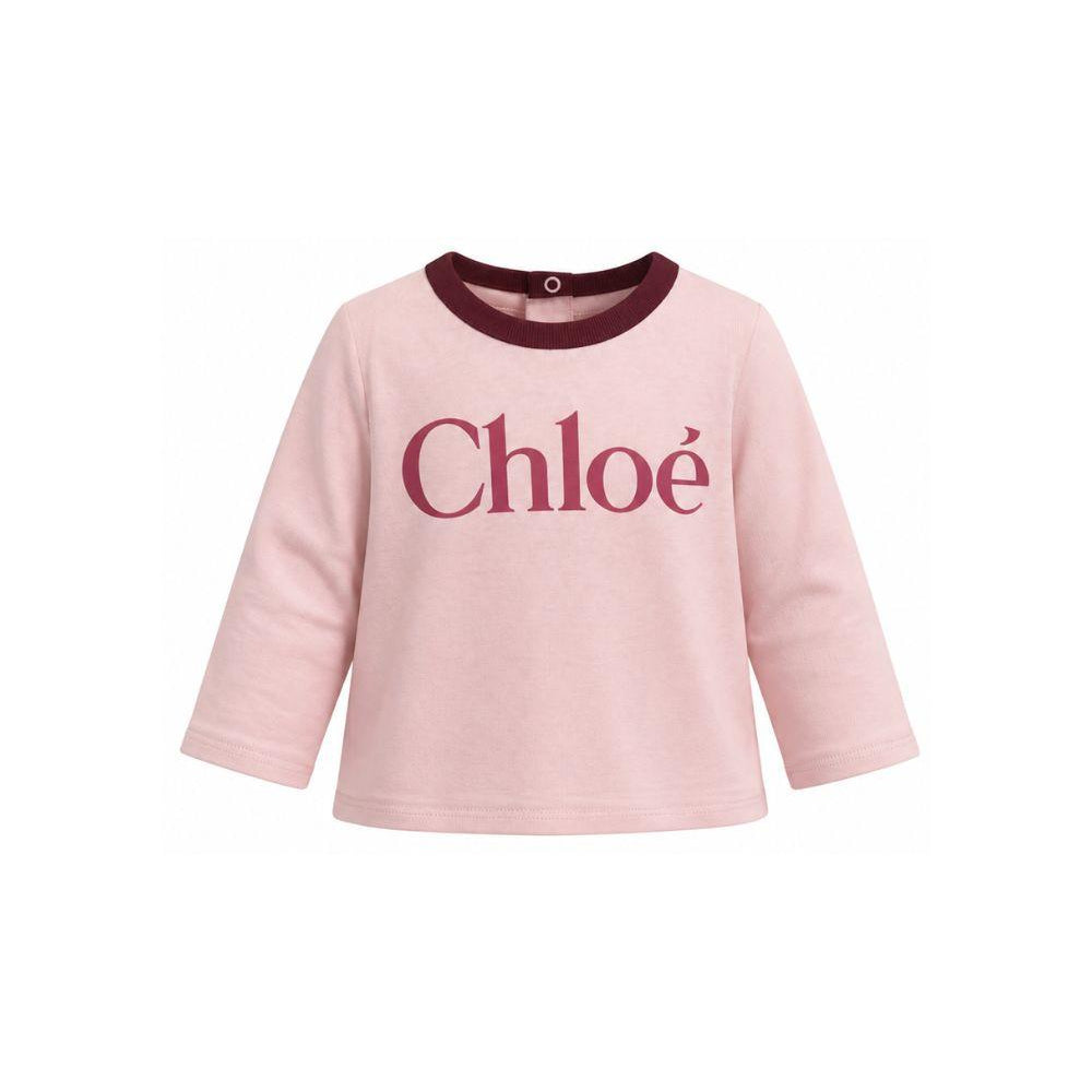 T-shirt per neonata Chloé Kids rosa con dettaglio logo sul davanti C21362 461 CHLOE' KIDS