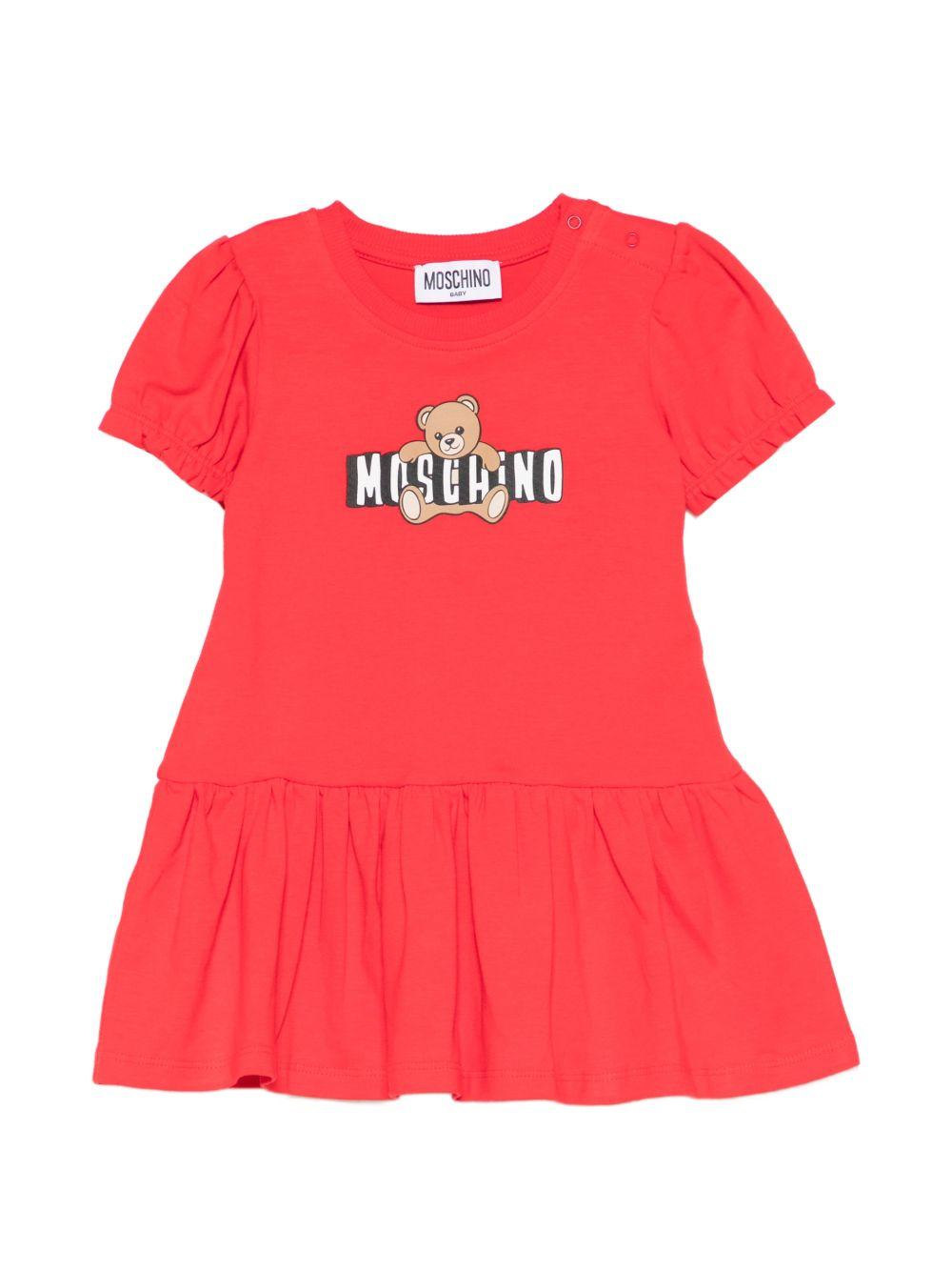 Abito per neonata Moschino Kids rosso con stampa Teddy Bear MAV0C7LBA00 50109 MOSCHINO KIDS