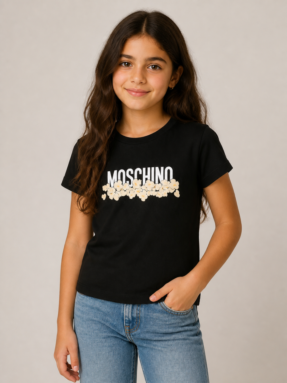 T-shirt per bambini Moschino Kids nera con stampa grafica con logo H6M058LAA20 60100 MOSCHINO KIDS