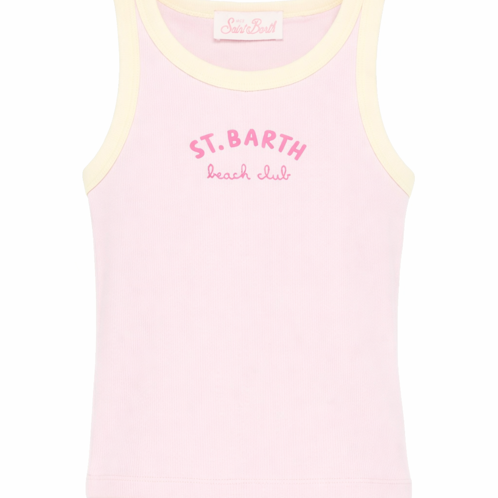 Canotta per bambina MC2 Saint Barth Kids rosa con logo ricamato sul davanti BLUE002 03366L MC2 ST. BARTH KIDS