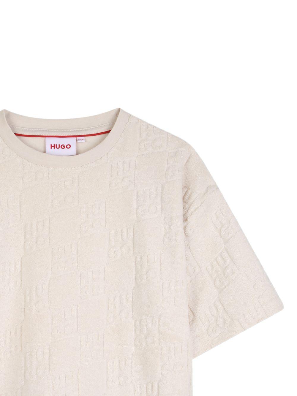 T-shirt per bambino Hugo Kids beige con logo sul davanti G01018 153 Hugo KIDS